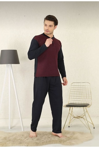 Free Beka Erkek Uzun Kollu %100 Pamuklu Süprem Jakarlı Erkek Pijama Takımı Bordo
