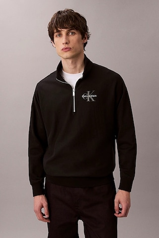Calvin Klein Erkek Rahat Kalıp Yarım Fermuarlı Yüksek Yaka Sweatshirt - Siyah Black