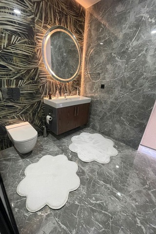 2'li Beyaz Banyo Halısı Peluş Post Halı Klozet Takımı 80x80 Ve 100x100 Beyaz