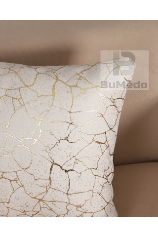 Soho Kumaş Altın Varak Desenli Dekoratif 4'lü Kırlent Yastık Kılıfı Seti - 42 X 42 Cm Krem
