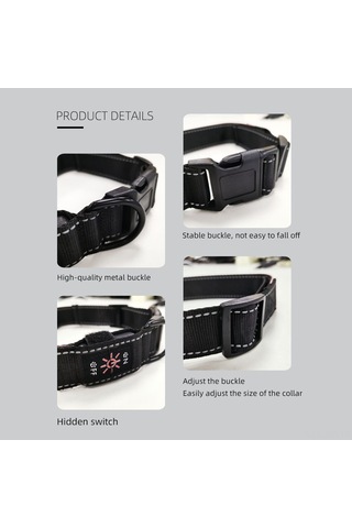 Geeroyoo Bluetooth Bağlantılı, App Kontrollü, Şarj Edilebilir Köpek Tasması, 4 Renkli Işık Ve 8 Mod Seçeneği Siyah