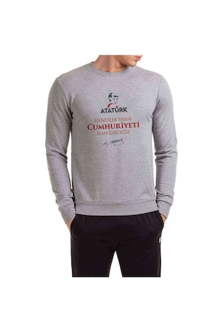 29 Ekim Cumhuriyetin Ilanı Baskılı Gri Erkek Örme Sweatshirt