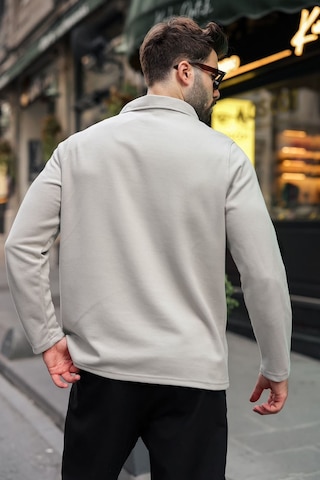 Madmext Boyalı Gri Yarım Fermuarlı Polo Yaka Dokulu Erkek Sweatshırt E7197