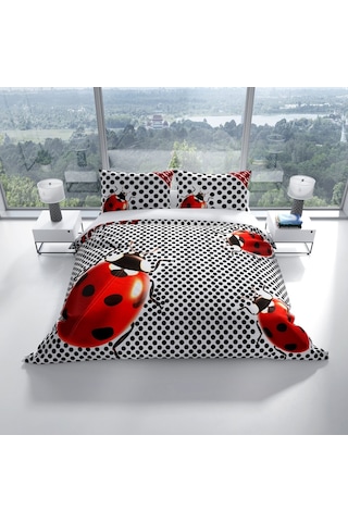 Cattleya Ladybug 3D Pamuk Saten Çift Kişilik Nevresim Takımı Çok Renkli