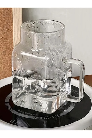 Borosilikat Cam Kupa 650 Ml Bambu Kapaklı Ve Cam Pipetli Isıya Dayanıklı Bardak Şeffaf