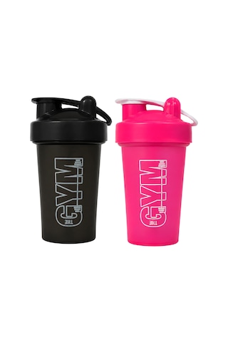 Gym Shaker 550 Ml Ölçekli Ve Sızdırmaz Kapaklı Protein Shaker 2'li Set Siyah+pembe Siyah-pembe
