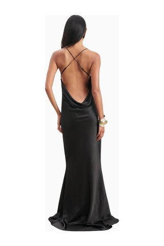 United Colors Of Benetton Because Of Alice Satin Slinky Cowl Back Gown Saten Maxi Kadın Elbise Siyah