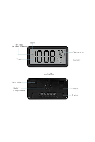 Xurunkeji Dijital Çalar Saat, Masa Saati, Pil İle Çalışan Lcd Elektronik Saat Dekorasyonları Yatak Odası Mutfak Ofis - Siyah