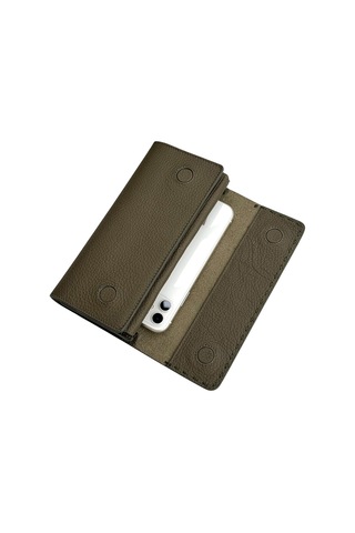 Haki Yeşil %100 Hakiki Deri Dikiş Detaylı Gizli Mıknatıslı Kapaklı Özel Tasarım Kadın Cüzdan Portföy Haki