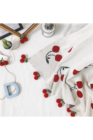 Sones Çocuk Çilek Örgü Pamuklu Battaniye Ölçü: 100 X 130cm Gül Kırmızısı Kırmızı