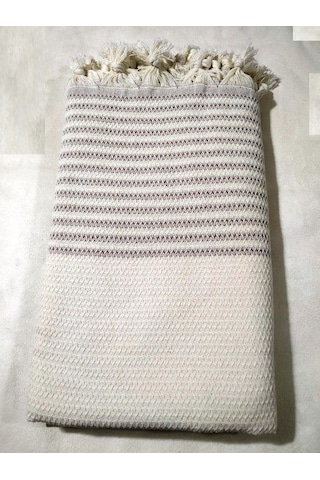 Pamuklu Kaymaz Hasır Dokuma Maxi Kolları Kapatan Koltuk Örtüsü 180x310 - Krem Kahve Yeni Krem Kahve