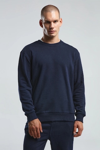 Erkek Bisiklet Yaka Uzun Kol Basıc Sweatshirt Lacivert Lacivert