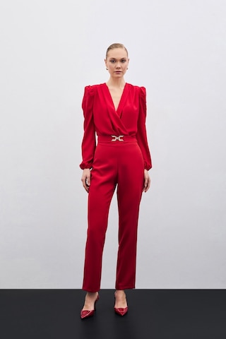Sateen Aksesuar Detaylı Pantolon - Kırmızı