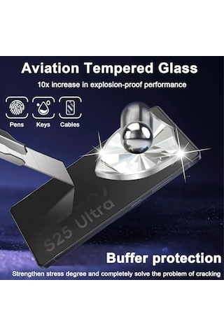 Galaxy S25 Ultra İçin Privacy Temperli Cam 2 Adet - Yanlardan Siyah Görünüm, Kavisli Kenar, Parmak İzi Azaltıcı, Ultra İnce 0.3mm, Hassas Kesim