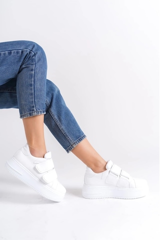 Mevese Vera Çift Cırtlı Kadın Günlük Sneaker Kalın Taban Rahat Ayakkabı - Beyaz