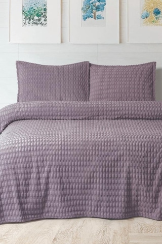 Merinos Twist Çift Kişilik Battaniye Seti Mürdüm Mürdüm