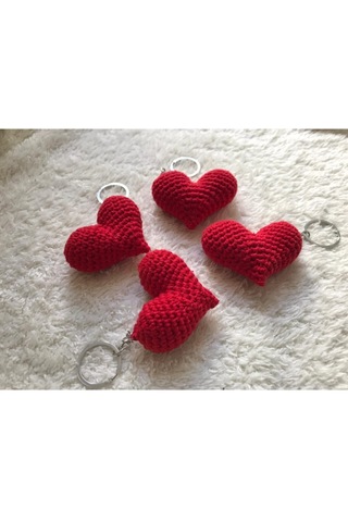 Anahtarlık Örgü Anahtarlık Kalpli El Örgüsü Anahtarlık Kırmızı