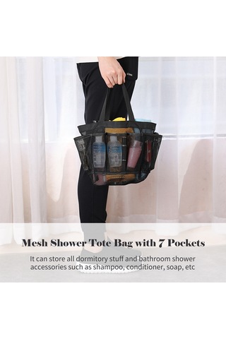 Kosona Siyah Foldable Duş Çantası, 7 Cep Ve Su Geçirmez Ağı, Ev/banyo/spa Kullanıma Uygun, Taşınabilir Depolama Çantası Siyah