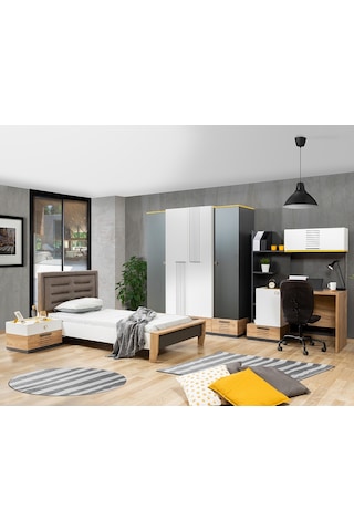Relax Genç Odası, Dolap, Karyola, Komodin, Çalışma Masası (441529491) Antrasit - Beyaz