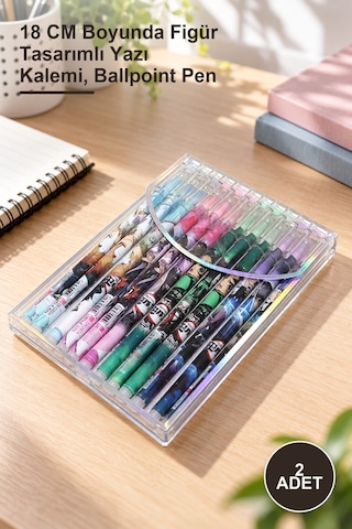 2 Adet Anime Figürlü Tükenmez Kalem 18 Cm Boyunda Figür Tasarımlı Yazı Kalemi, Ballpoint Pen