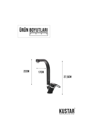 Kustar Mix Tyal Balık Sırtı Boru Mutfak Eviye Bataryası Siyah