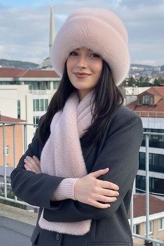 Mollycrush Peluş Bucket Kalpak Atkı Eldiven 3'lü Set Kadın Kışlık Suni Kürk Pembe 3'lü Takım Pembe