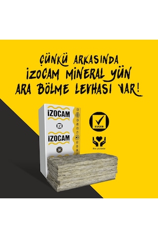 İzocam Mineral Yün Ara Bölme Levhası 80x 600x1200 Mm 7,2 M2