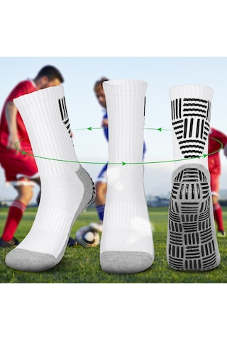 Neevoyu 3 Çift Nefes Alabilir Futbol Çorapları - Kaymayan Tabanlı Erkek Spor Çorapları Beyaz