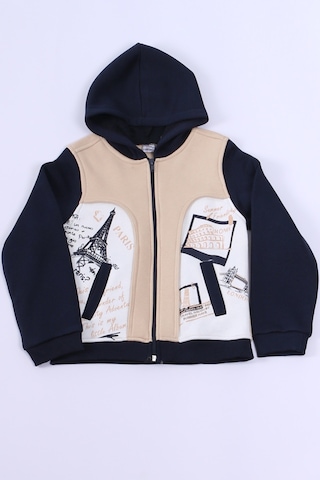 Erkek Çocuk 3 İplik Kolej Ceket Fermuarlı Cepli Desenli E6 Krem