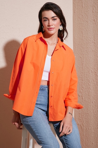 Lela Pamuklu Regular Fit Önü Kısa Arkası Uzun Oval Kesim Bayan Gömlek Cf25S163867 Orange