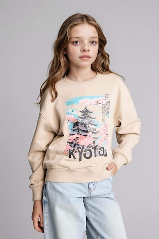Defacto Kız Çocuk Relax Fit Bisiklet Yaka Baskılı Sweatshirt E6843a825wnbg187 Bej-bg187