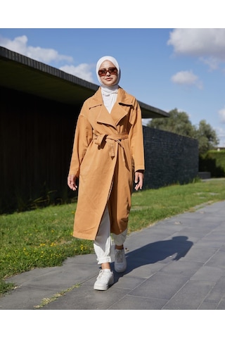 Vioshine Kadın Kruveza Yaka Kuşaklı Kot Trençkot-camel Camel