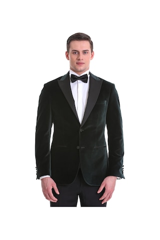 Hatemoğlu Yeşil Slim Fit Düz Sivri Yaka Kadife Klasik Smokin Damatlık 3312 Yeşil