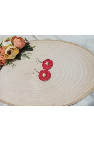 El İşi Örgü Küpe Kırmızı