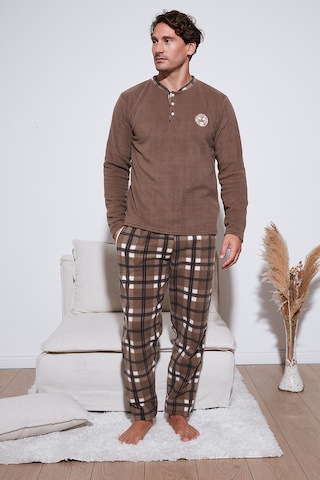 Buratti Ekose Regular Fit Bisiklet Yaka Kışlık Polar Erkek Pijama Takımı 609610013W4 Camel