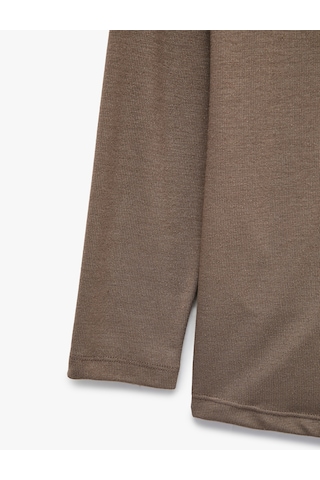 Koton Viskon Karışımlı Uzun Kollu Bisiklet Yaka Pijama Üstü Kahverengi 7wlk40067mk Kahve