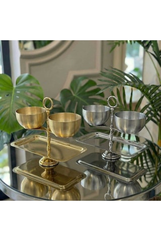 Alfafe Home Lüks Terazi Tasarım 2 Katlı Sunumluk Gold-gümüş Metal Sunum Standı Kuruyemiş, Lokum, Çikolata, Tatlı Gümüş