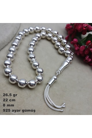 925 Ayar Gümüş Tesbih Yuvarlak Kesim Düz Model Büyük Boy