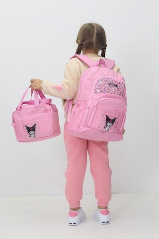 Probag Kız Çocuk Kuromi Temalı 3'lü Okul Çanta Seti Sırt Çantası Termal Beslenme Çantası Kalemlik Açık Pembe