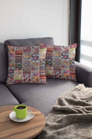 Çok Renkli Patchwork Çift Taraflı Kırlent Kılıfı Krl152n11