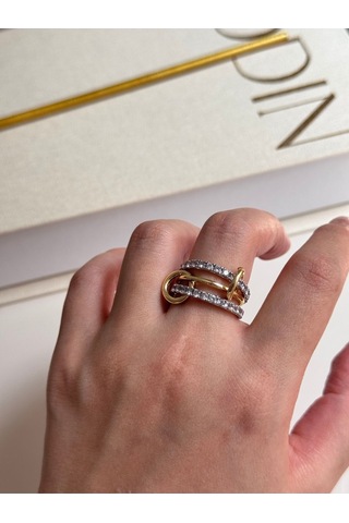 Zirkon Taşlı Üçlü Halka Çelik Yüzük Gold Altın