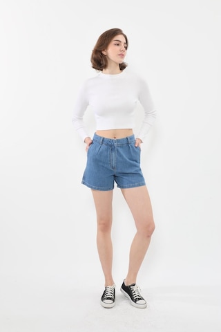 Banny Jeans Kadın Yüksek Bel Cepli Mavi Jean Şort mavi