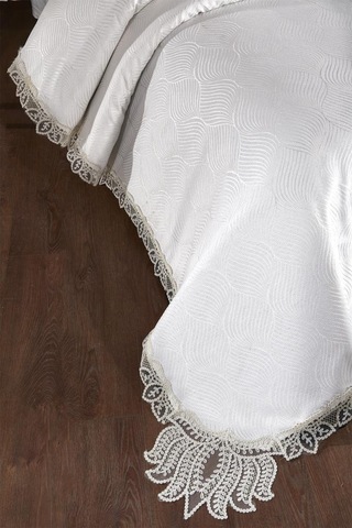 Çeyiz Diyarı Fransız Dantelli Velmora Çift Kişilik Yatak Örtüsü 230x250 Cm Krem