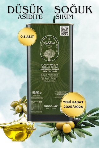 5lt Teneke Olgun Hasat Soğuk Sıkım Zeytinyağı. 0,5 Asit