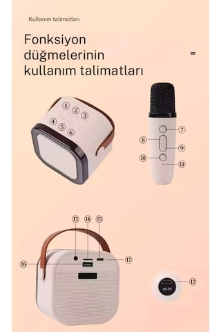 Bluetooth Hoparlör Parti Hoparlörü Karaoke Mikrofon li Işıklı Ses Bombası Usb Sd Girişli