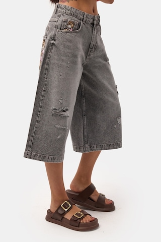 it's basic Kadın Füme 12s6-13 Baggy Fit Maxi Denim Tasarım Bermuda Şort
