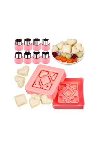 Reedark 9 Parçalı Sandviç Kesici Seti - Çocuklar İçin Eğlenceli Ve Pratik Sandviç Şekillendirici KIrmızı