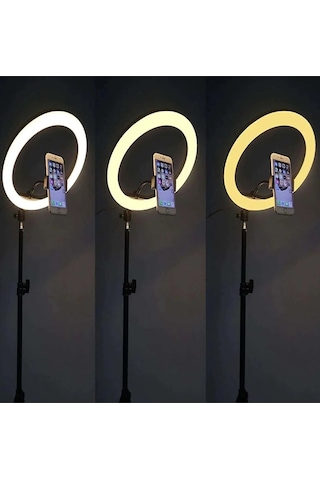 3 Renk Led Ring Light 26cm 10inç Bluetooth Kumandalı 2.1m Ayarlanır Tripot Tiktok Make Up Çekim Işık