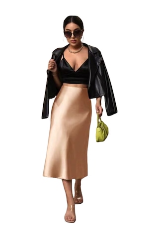 Kadın Saten Kalça Balık Etek Beyaz Kapalı