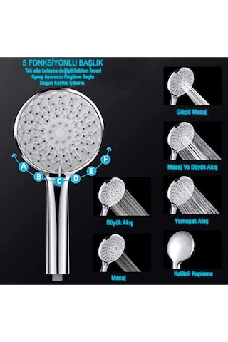 Kustar Nilüfer 3 In 1 5 Fonksiyonlu Banyo Duş Başlığı Seti L Mafsal Ve 1,5 Metre Örgülü Hortum Seti Gri